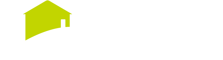 Prestige inhome care logo - green house on white hill